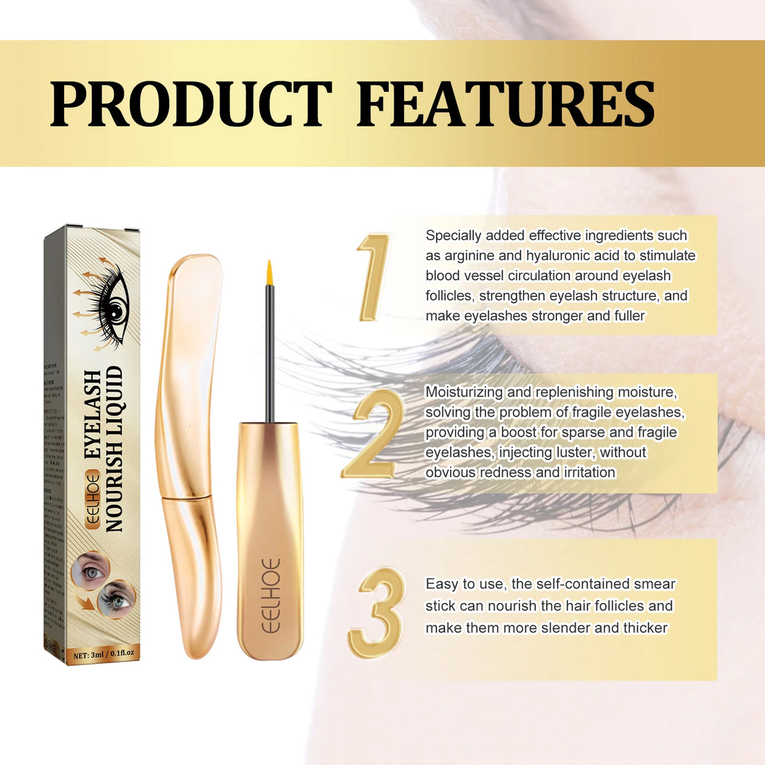 Eelhoe Eyelash Extender Eyelash Black Curl And Thick Repair Eyelashes Natural Long Eyelash Moisture Treatment Mascara