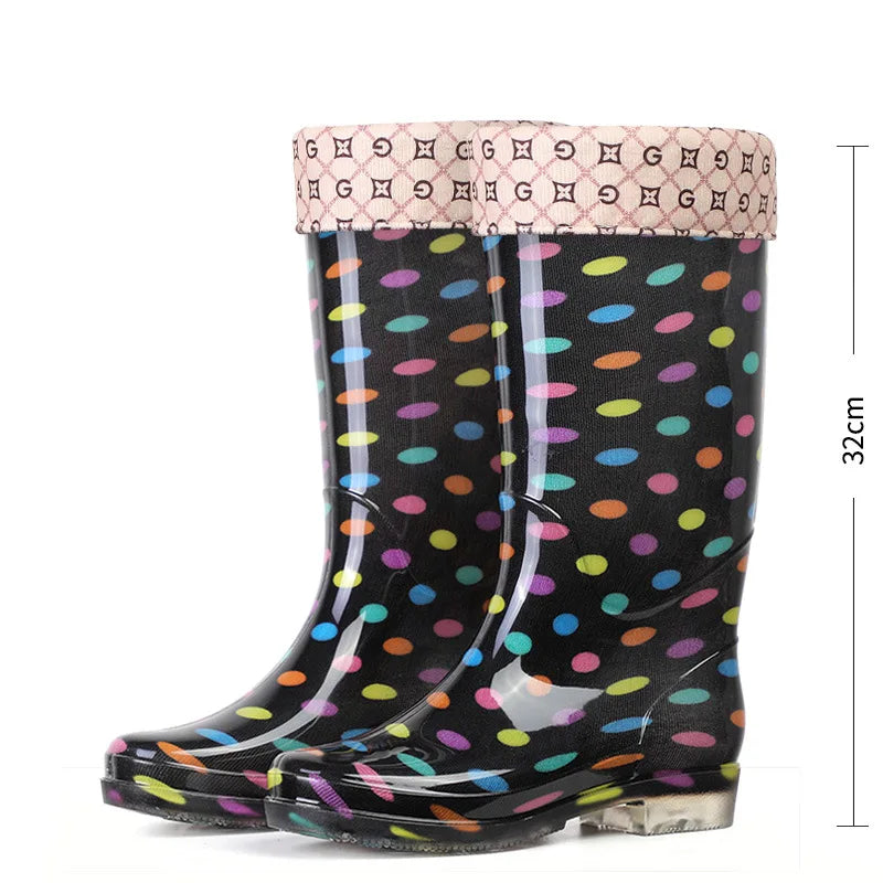 Floral Print Rain Boots Luxury Designer Women Rubber Shoes Waterproof Work Non-slip Garden Galoshes for Woman Botas De Caza PVC