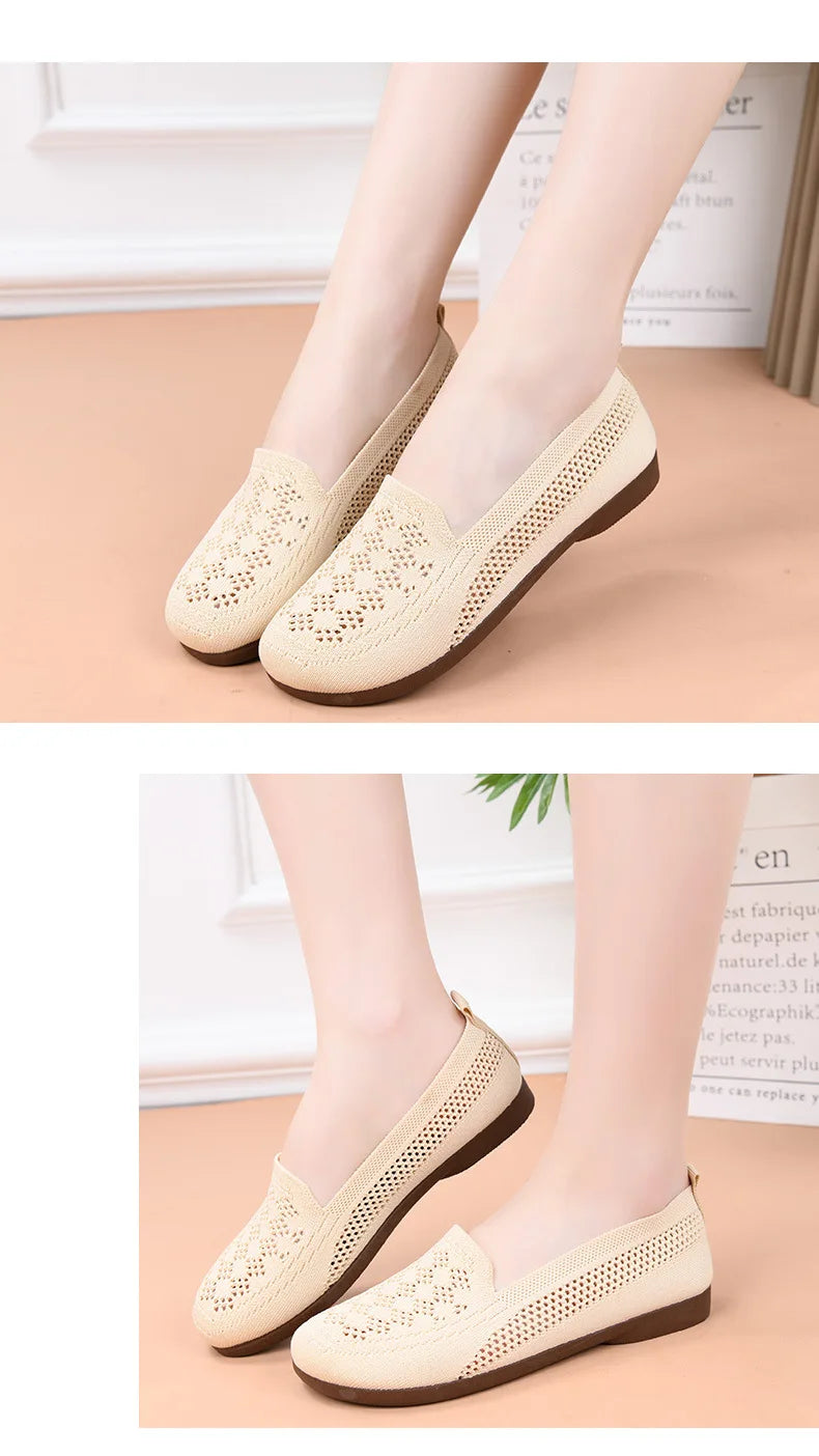 Women's summer new mesh shoes with soft sole and shallow mouth, lazy casual shoes, breathable mesh fabric, mother's shoes