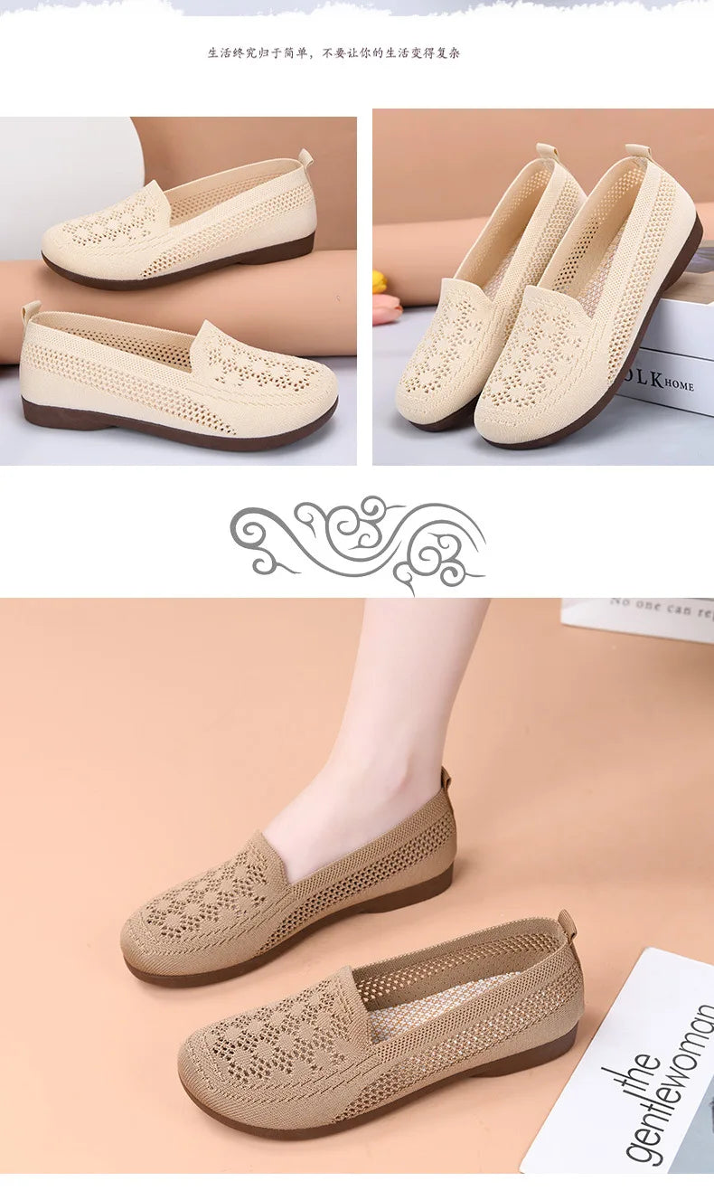 Women's summer new mesh shoes with soft sole and shallow mouth, lazy casual shoes, breathable mesh fabric, mother's shoes