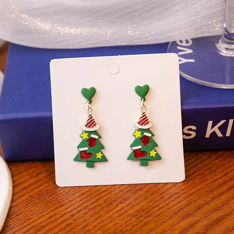 Merry Christmas Fashion Snowflake Boots Long Tassel Dangle Earrings For Women Shiny Zircon Snowman Xmas Tree Earring Jewelry