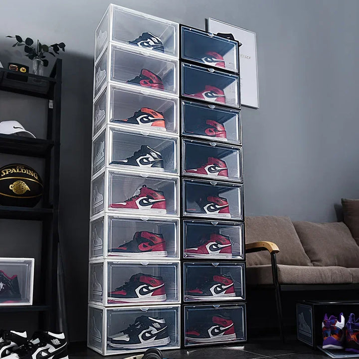 AJ Sneaker High-top Shoes Organizer Boxes Transparent Shoe Storage Box Stackable Cabinet Dustproof Shoes Organizers Shoerack