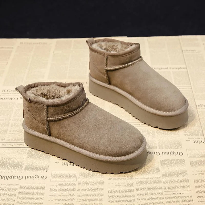 Winter Women Short Plush Warm Snow Boots Casual Shoes New Suede Fur Chelsea Ankle Boots Flats Platform Ladies Shoes Botas