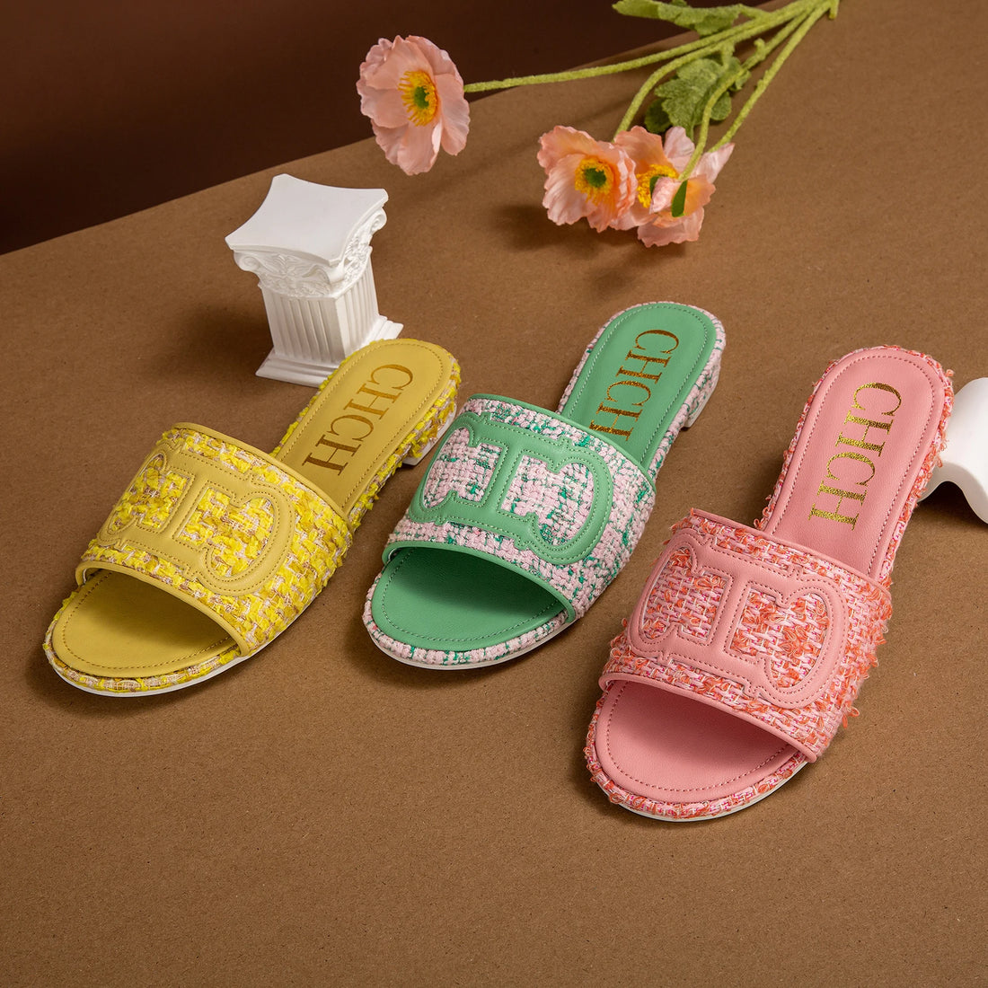 CHCH Women's Slippers New Fabric Fashion Flat Sandals Business Banquet Women's Shoes