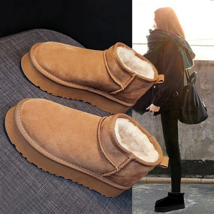 Winter Women Short Plush Warm Snow Boots Casual Shoes New Suede Fur Chelsea Ankle Boots Flats Platform Ladies Shoes Botas