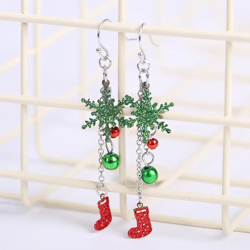 Merry Christmas Fashion Snowflake Boots Long Tassel Dangle Earrings For Women Shiny Zircon Snowman Xmas Tree Earring Jewelry