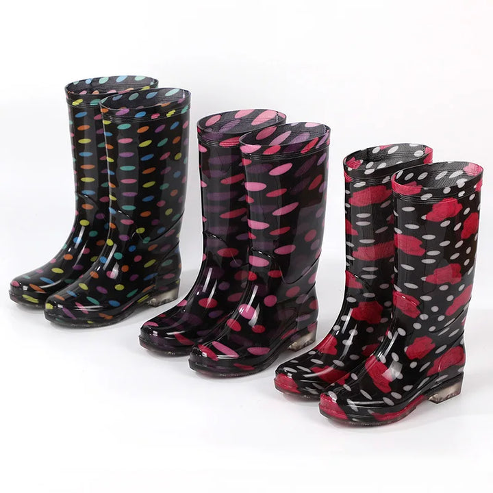 Floral Print Rain Boots Luxury Designer Women Rubber Shoes Waterproof Work Non-slip Garden Galoshes for Woman Botas De Caza PVC