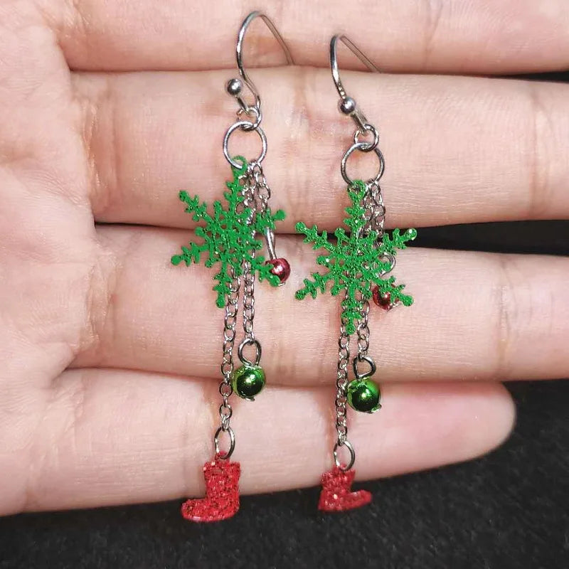 Merry Christmas Fashion Snowflake Boots Long Tassel Dangle Earrings For Women Shiny Zircon Snowman Xmas Tree Earring Jewelry