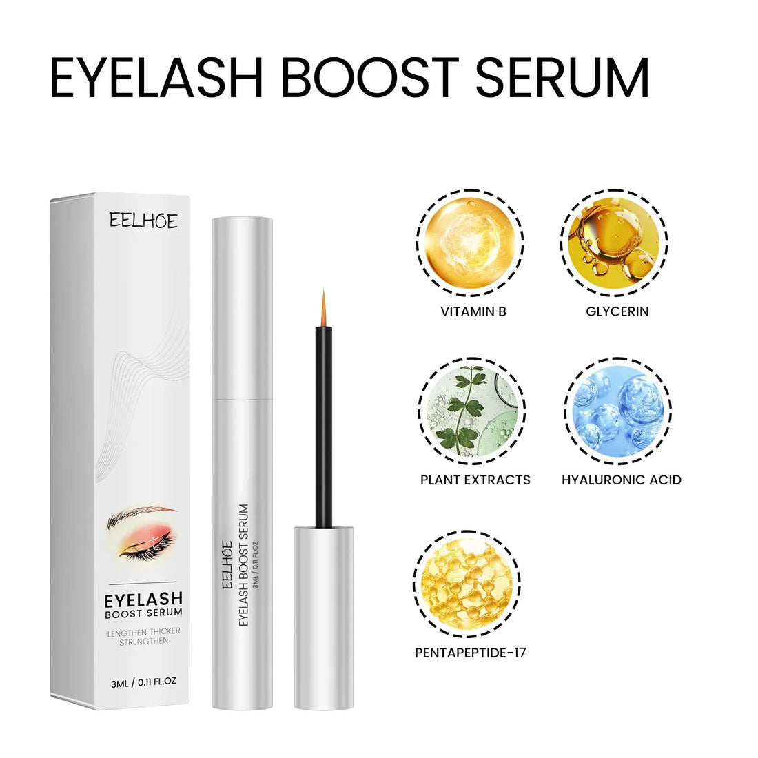 EELHOE Mascara Moisturizes Eyelashes Promotes The Growth of Eyelashes Root of The EyelashesEyebrows Black Curl Dense Mascara