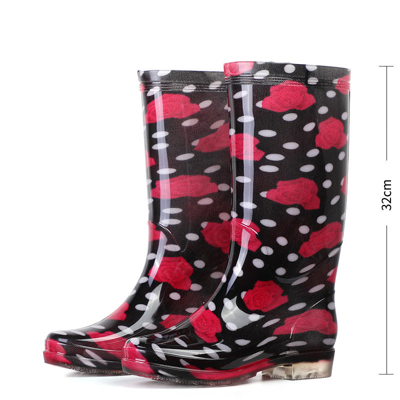 Floral Print Rain Boots Luxury Designer Women Rubber Shoes Waterproof Work Non-slip Garden Galoshes for Woman Botas De Caza PVC