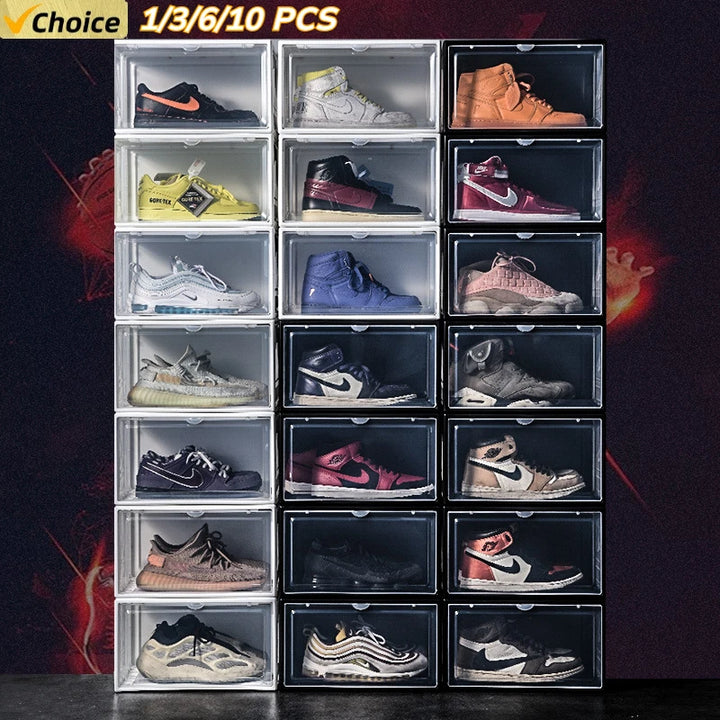 AJ Sneaker High-top Shoes Organizer Boxes Transparent Shoe Storage Box Stackable Cabinet Dustproof Shoes Organizers Shoerack