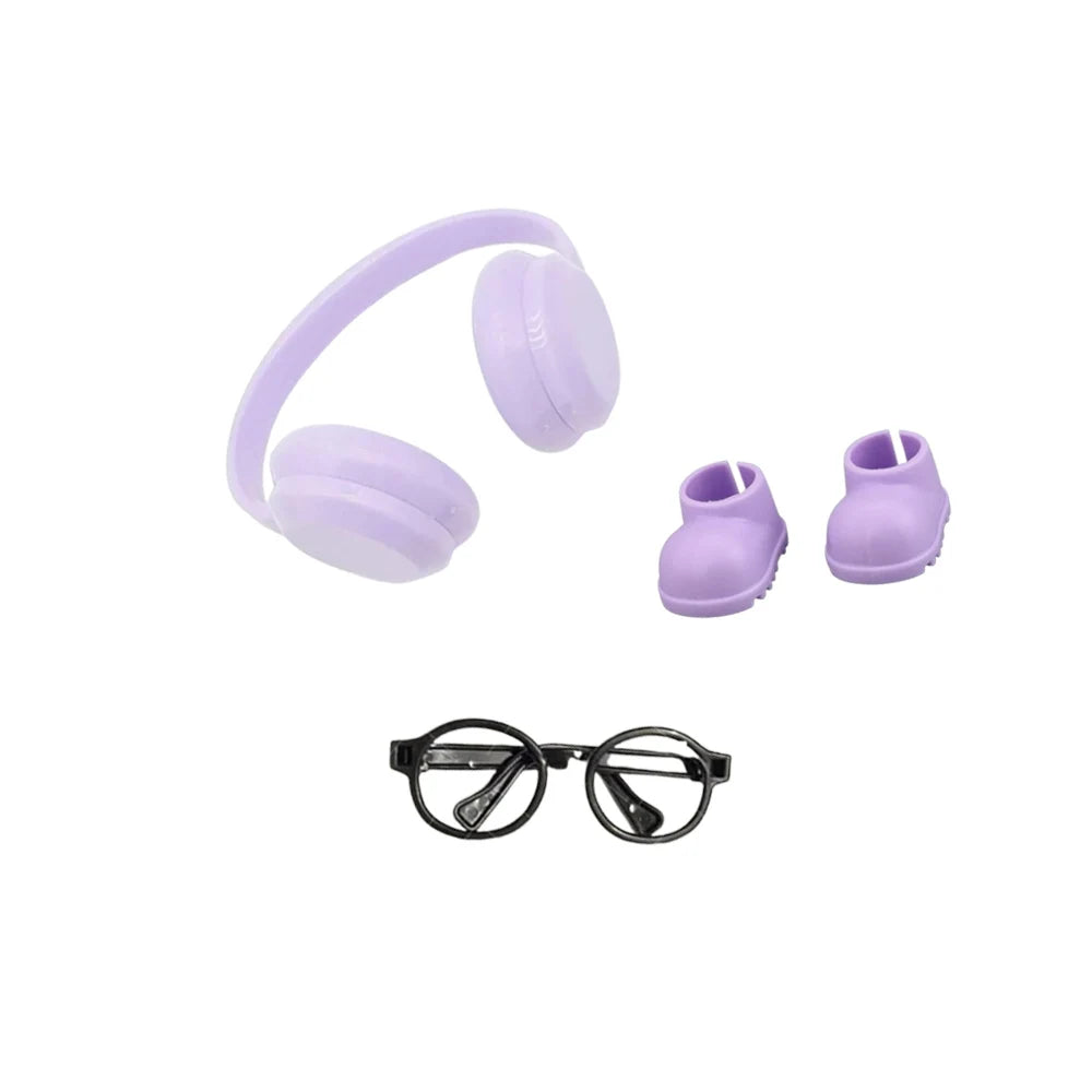 Doll Accessories Rainbow Rain Boots Earphones Glasses Three Piece Set for 17cm Labubu Doll Clothing Accessories