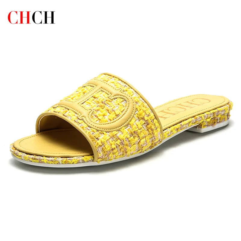 CHCH Women's Slippers New Fabric Fashion Flat Sandals Business Banquet Women's Shoes