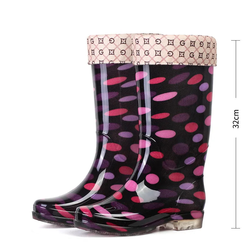 Floral Print Rain Boots Luxury Designer Women Rubber Shoes Waterproof Work Non-slip Garden Galoshes for Woman Botas De Caza PVC