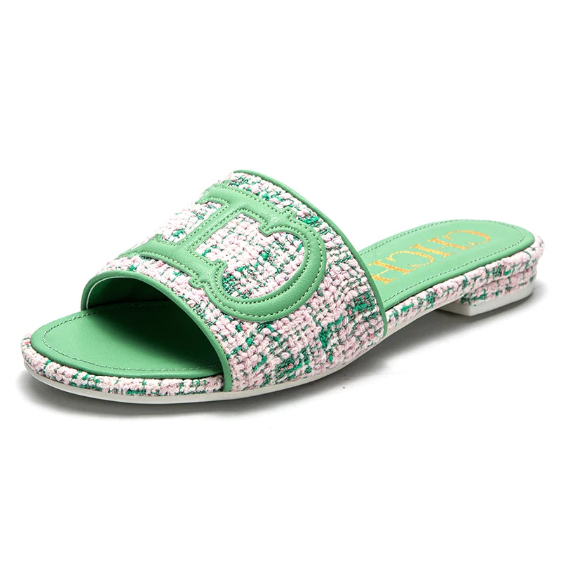 CHCH Women's Slippers New Fabric Fashion Flat Sandals Business Banquet Women's Shoes