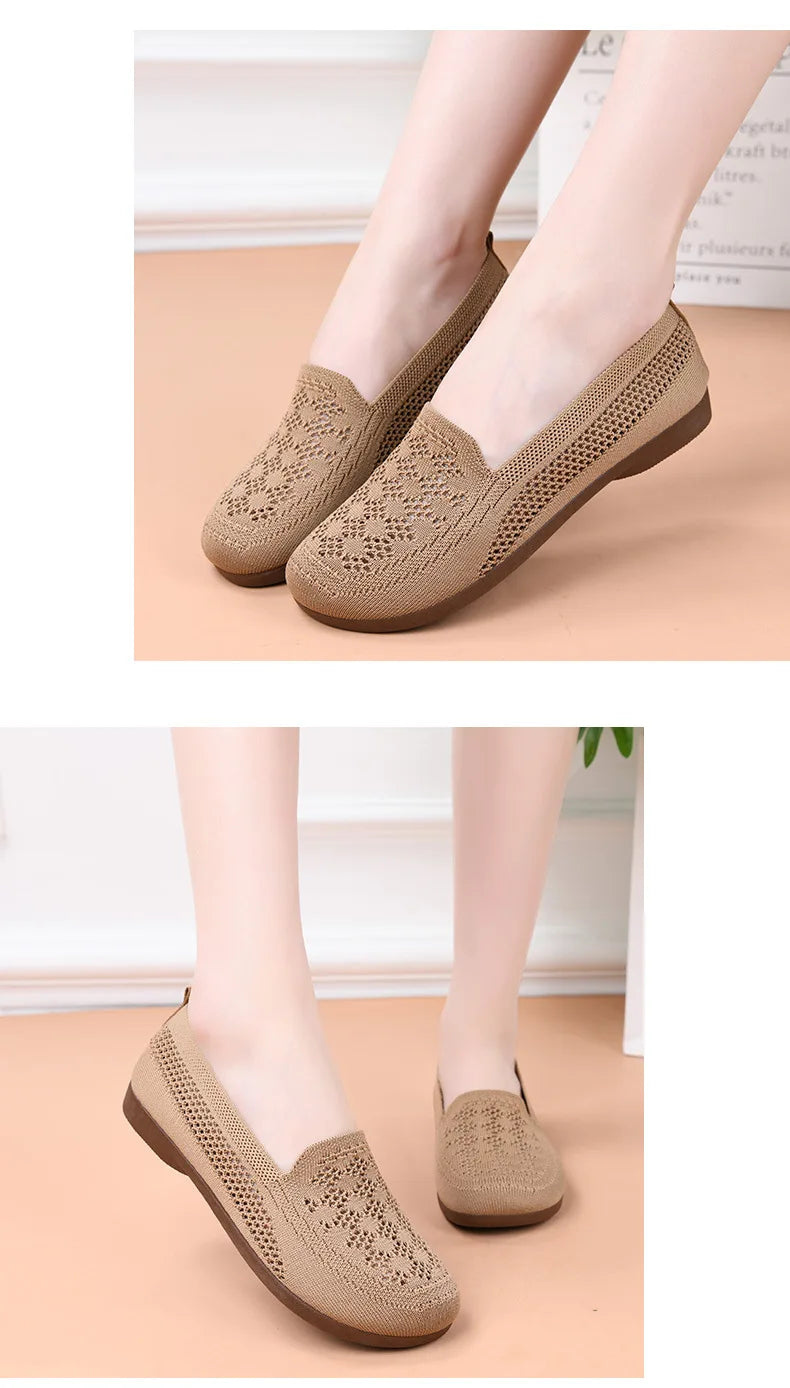 Women's summer new mesh shoes with soft sole and shallow mouth, lazy casual shoes, breathable mesh fabric, mother's shoes