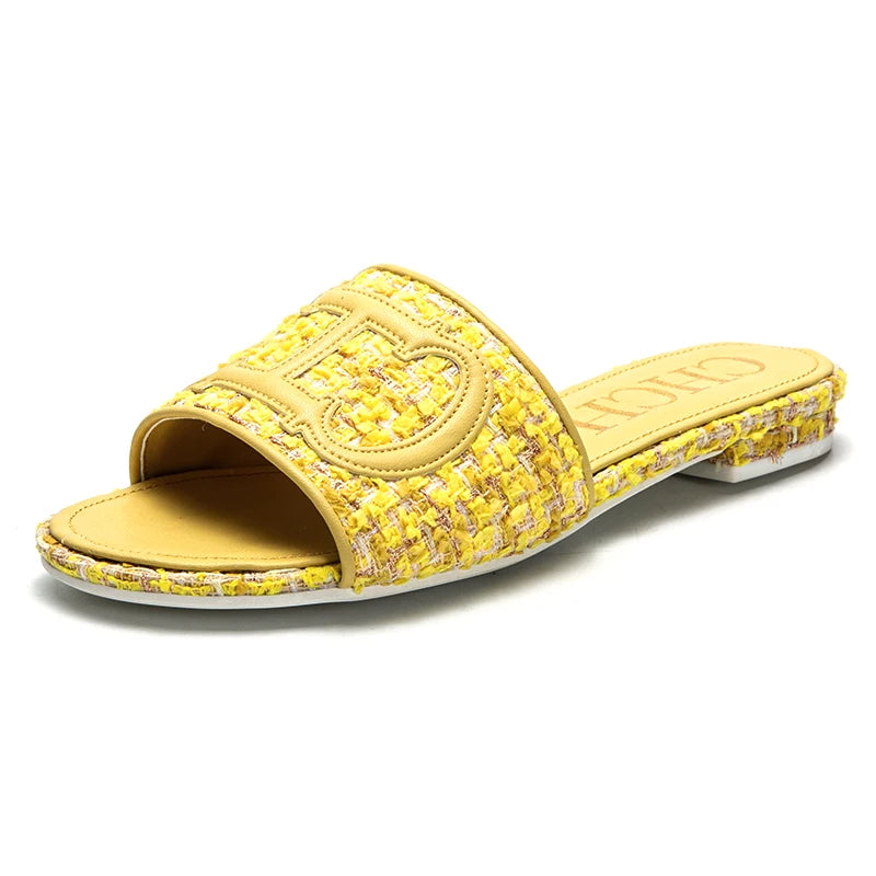 CHCH Women's Slippers New Fabric Fashion Flat Sandals Business Banquet Women's Shoes