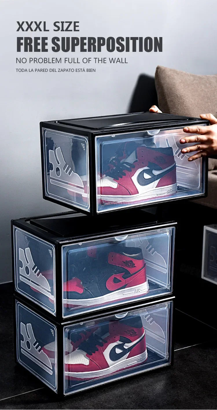 AJ Sneaker High-top Shoes Organizer Boxes Transparent Shoe Storage Box Stackable Cabinet Dustproof Shoes Organizers Shoerack
