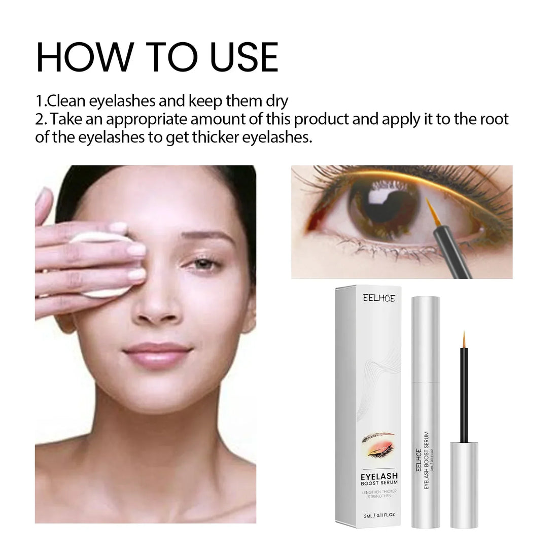 EELHOE Mascara Moisturizes Eyelashes Promotes The Growth of Eyelashes Root of The EyelashesEyebrows Black Curl Dense Mascara