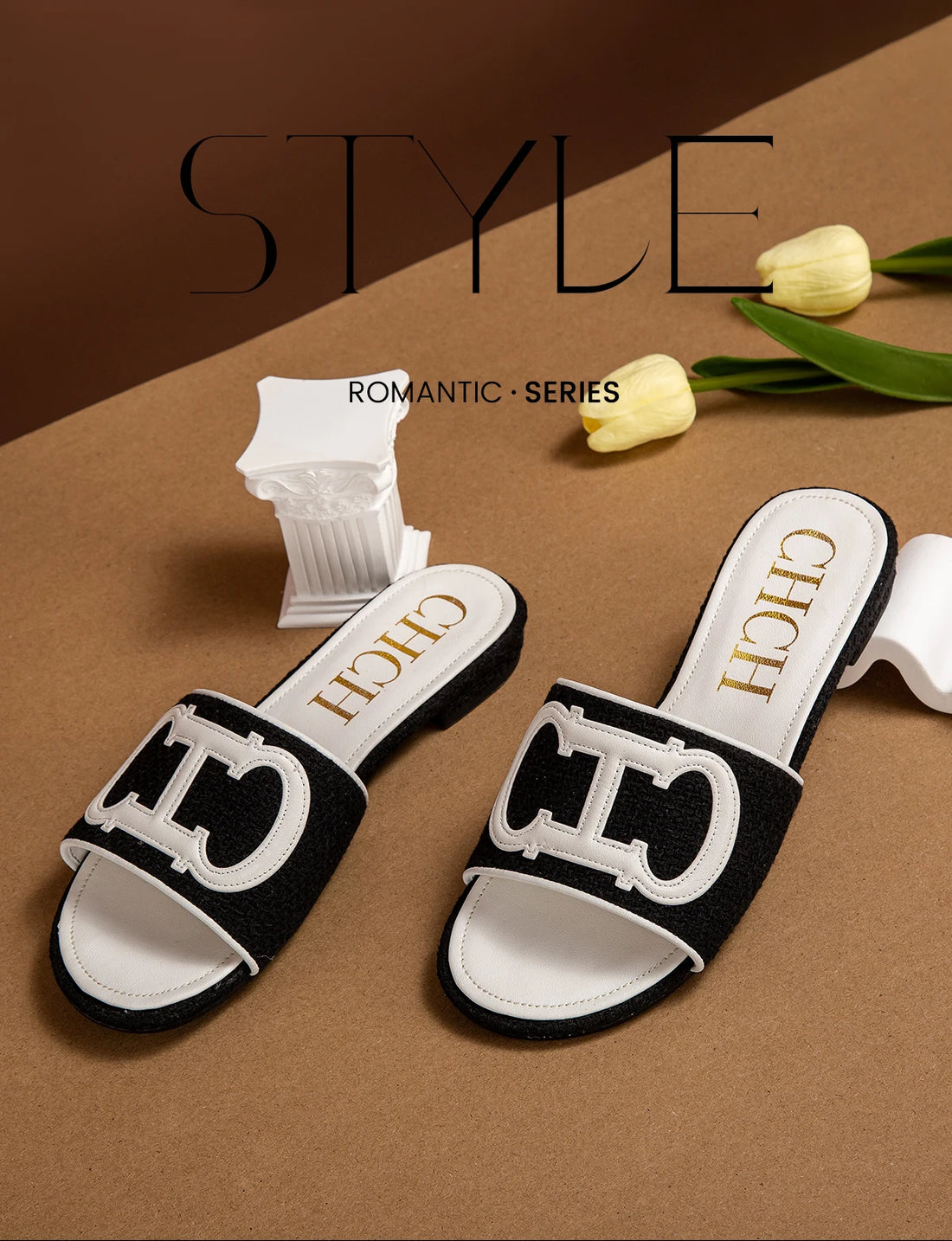 CHCH Women's Slippers New Fabric Fashion Flat Sandals Business Banquet Women's Shoes