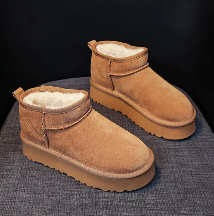 Winter Women Short Plush Warm Snow Boots Casual Shoes New Suede Fur Chelsea Ankle Boots Flats Platform Ladies Shoes Botas