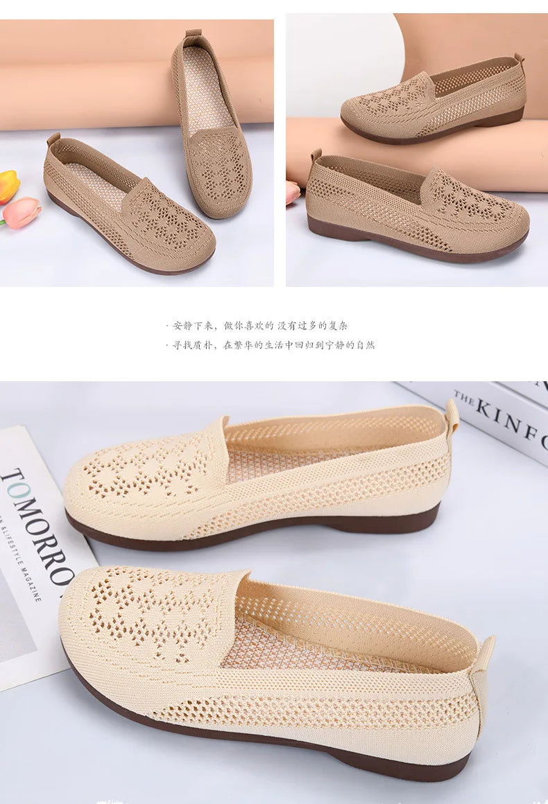 Women's summer new mesh shoes with soft sole and shallow mouth, lazy casual shoes, breathable mesh fabric, mother's shoes