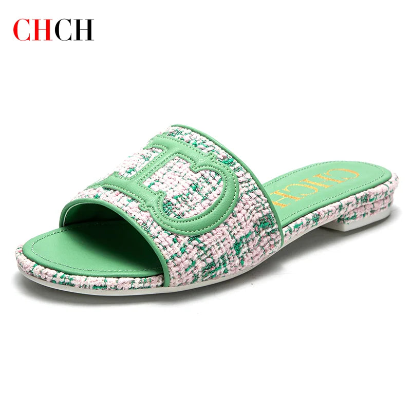CHCH Women's Slippers New Fabric Fashion Flat Sandals Business Banquet Women's Shoes
