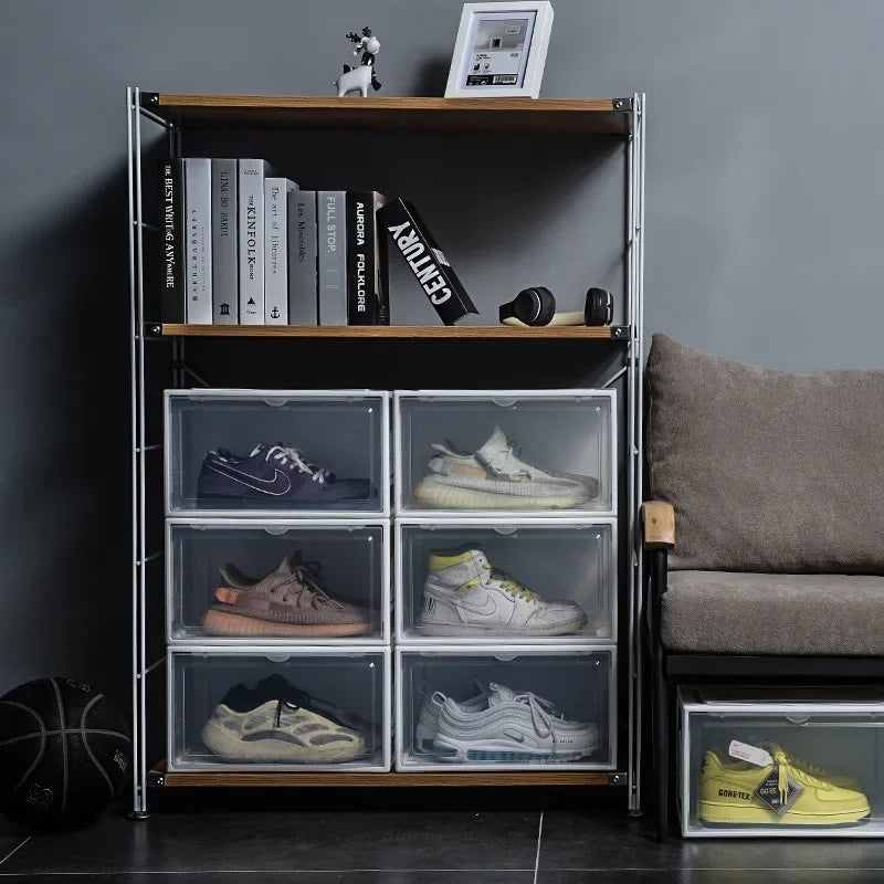AJ Sneaker High-top Shoes Organizer Boxes Transparent Shoe Storage Box Stackable Cabinet Dustproof Shoes Organizers Shoerack