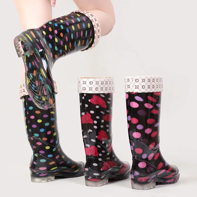 Floral Print Rain Boots Luxury Designer Women Rubber Shoes Waterproof Work Non-slip Garden Galoshes for Woman Botas De Caza PVC