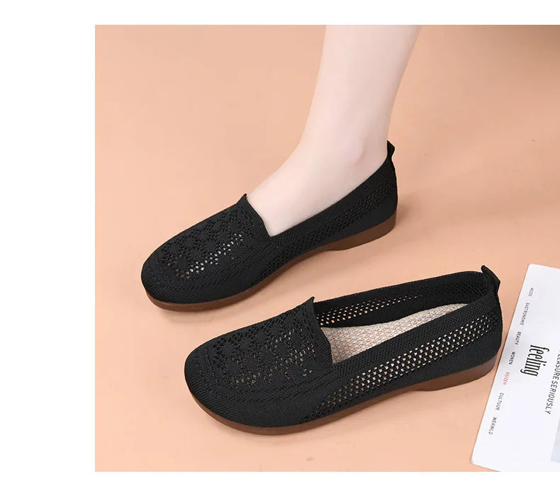 Women's summer new mesh shoes with soft sole and shallow mouth, lazy casual shoes, breathable mesh fabric, mother's shoes