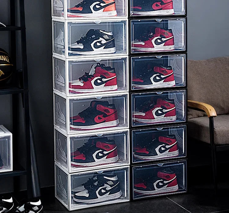 AJ Sneaker High-top Shoes Organizer Boxes Transparent Shoe Storage Box Stackable Cabinet Dustproof Shoes Organizers Shoerack