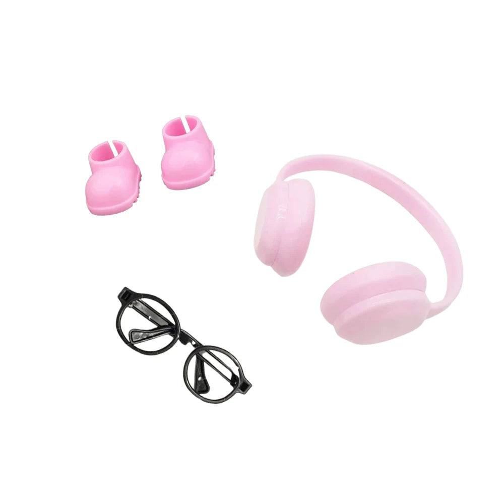 Doll Accessories Rainbow Rain Boots Earphones Glasses Three Piece Set for 17cm Labubu Doll Clothing Accessories