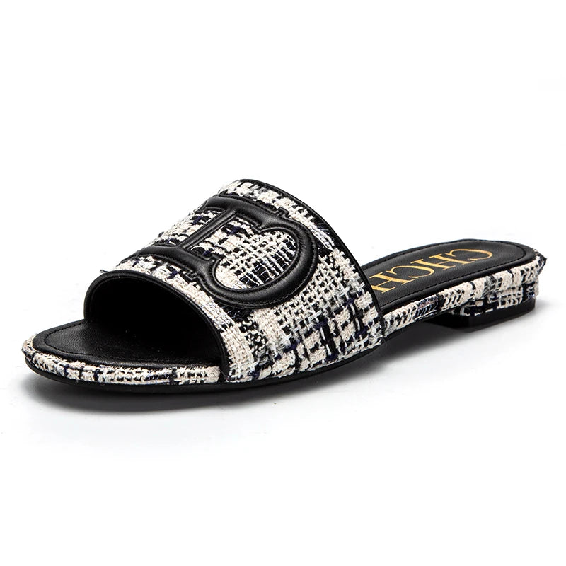 CHCH Women's Slippers New Fabric Fashion Flat Sandals Business Banquet Women's Shoes
