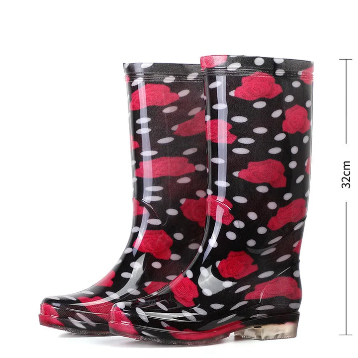 Floral Print Rain Boots Luxury Designer Women Rubber Shoes Waterproof Work Non-slip Garden Galoshes for Woman Botas De Caza PVC