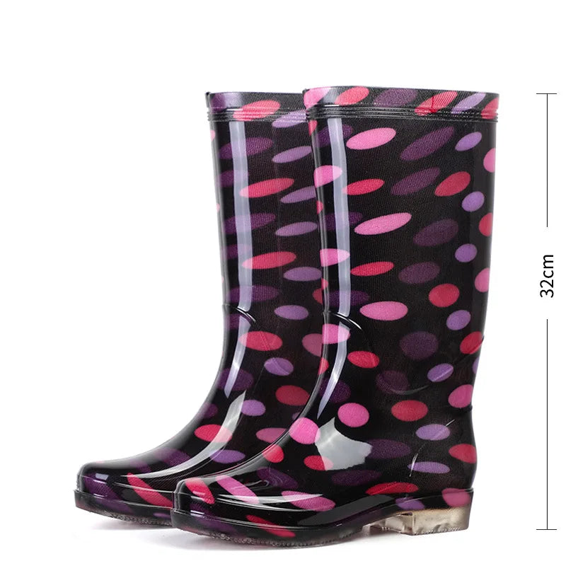 Floral Print Rain Boots Luxury Designer Women Rubber Shoes Waterproof Work Non-slip Garden Galoshes for Woman Botas De Caza PVC