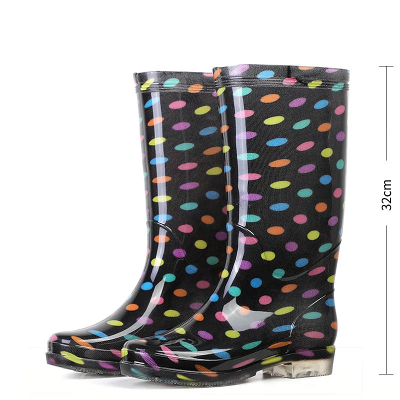 Floral Print Rain Boots Luxury Designer Women Rubber Shoes Waterproof Work Non-slip Garden Galoshes for Woman Botas De Caza PVC