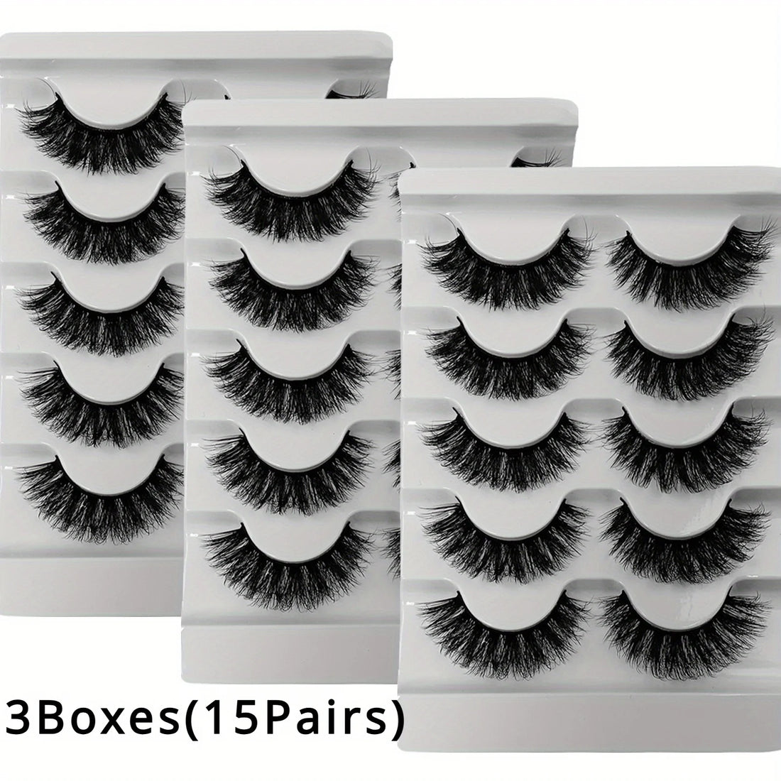 3Boxes(15Pairs) Fluffy Thick Lashes Full Strip Lashes Fluffy 3D Fake Lashes Makeup Messy False Eyelashes