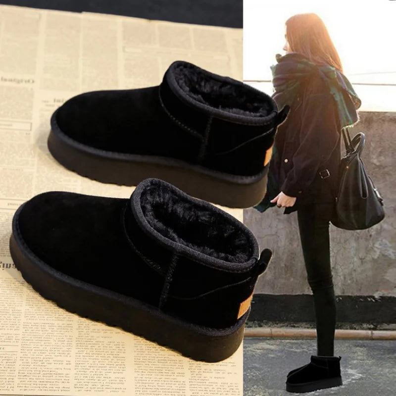 Winter Women Short Plush Warm Snow Boots Casual Shoes New Suede Fur Chelsea Ankle Boots Flats Platform Ladies Shoes Botas