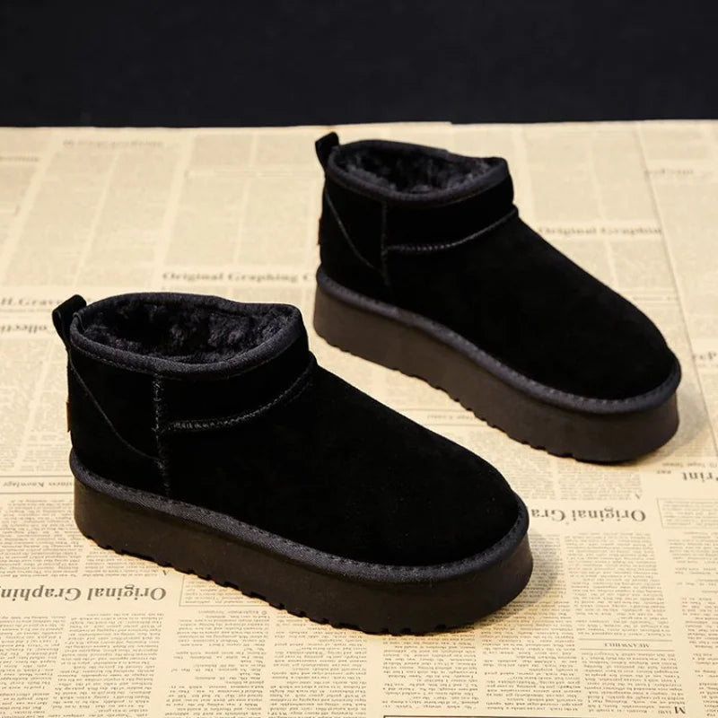 Winter Women Short Plush Warm Snow Boots Casual Shoes New Suede Fur Chelsea Ankle Boots Flats Platform Ladies Shoes Botas